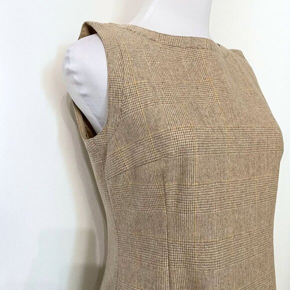 AKRIS PUNTO BROWN TAN 100% WOOL CHECK SLEEVELESS SHEATH MINI DRESS - 6 - Picture 4 of 10